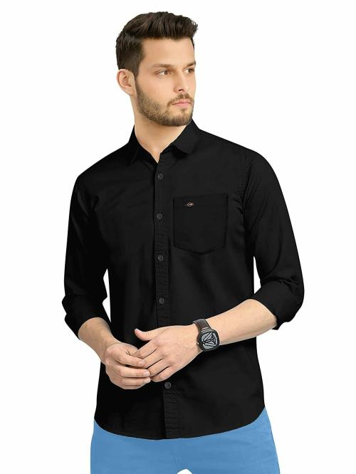 CALIBRE CLUB Men's Cotton Plain Collar Full Sleeve Shirt -008 Black - XXL