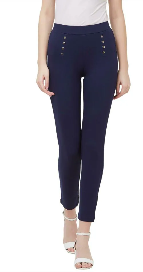 109F Women Blue Solid Polyester Jeggings