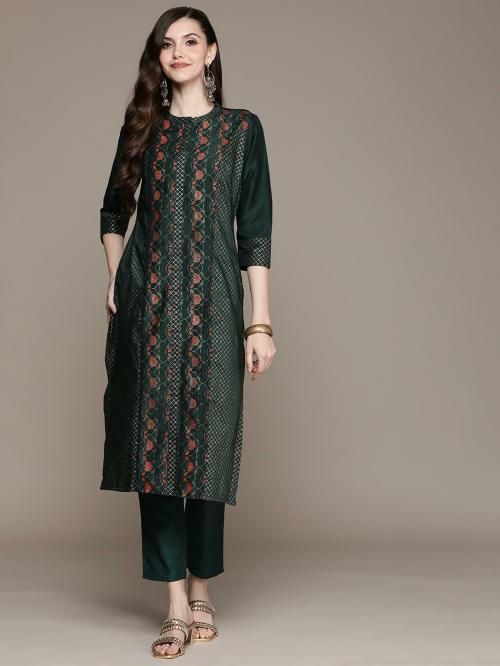 ZIYAA Women Green Printed Straight Kurta Set