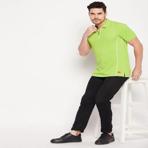 CLUB YORK Men Parrot Green Solid Polo Collar T-shirt
