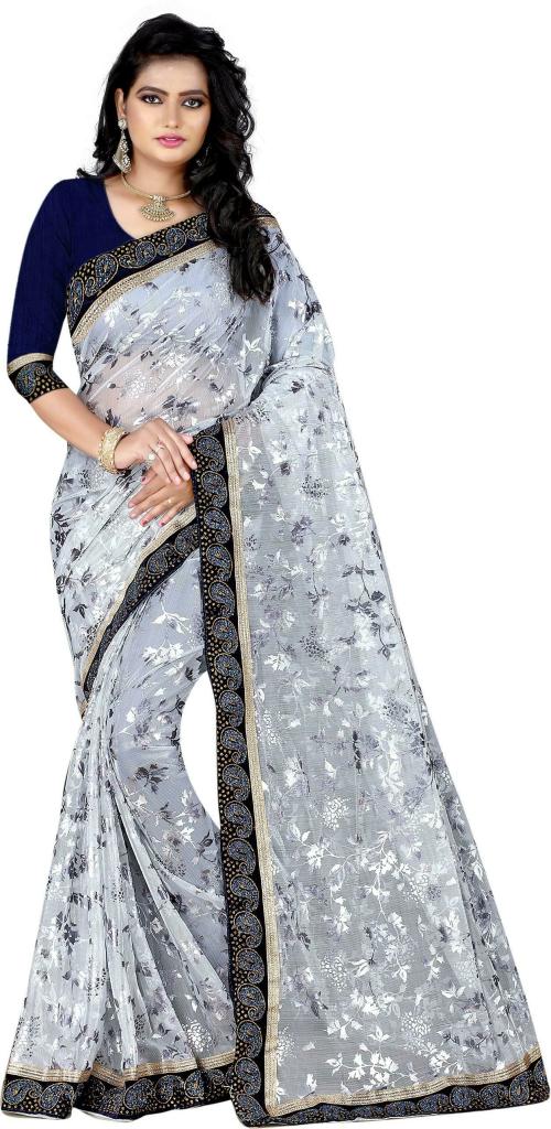 Stylish Sarees Rajasthani Bandej Women Grey Embroidered Net Saree