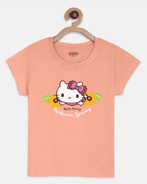 Kids Girls Hello Kitty Printed Peach Tshirt