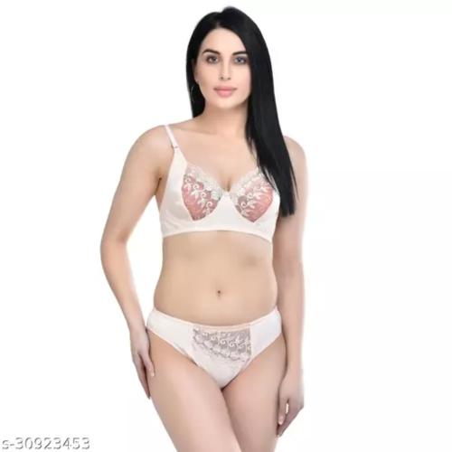 FASALVI Women's Honeymoon Bikini Lace Bra Panty Lingerie Set(White)