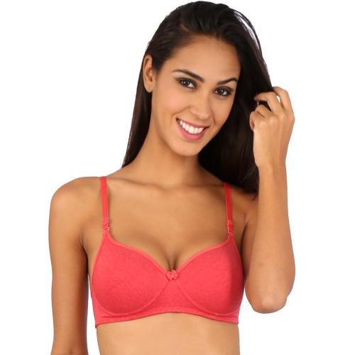 Bralux Tshirt Bra for Women Cotton Bra Non Wired Padded Bra Full Coverage C Cup Bra, Melange Red 34C