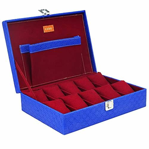 LEDO Leather Watch box holder storage case for Men and Women with 10 slots of watches (Blue color)