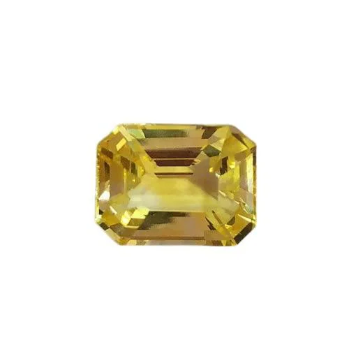 Feel Touch Mart Ceylon Pukhraj Stone 5.50 Carat Certified Sri lanka Silon Yellow Sapphire Beautiful Emerald Shape Yellow Sapphire 6 Ratti Precious Pushparaj Stone Original Precious Gemstone For Men & Women By