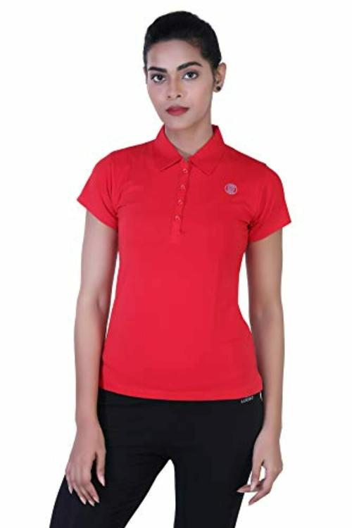 Laasa Sports Women Red Cotton And Spandex T-Shirt - M
