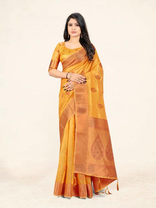 Sweet Smile Fab stylish saree with blouse set-Yellow