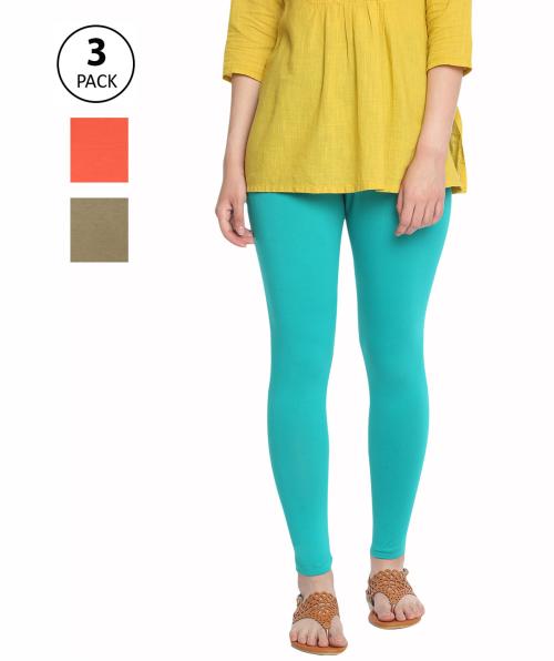 Dollar Women's Missy Cotton Slim Fit Pack of 3 Multicolor Ankle Length Leggings