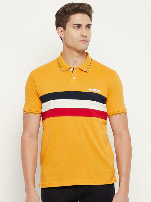 Duke Men Mustard Striped Cotton Blend Single Polo T-shirt