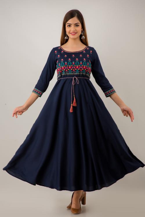 Rangmayee Women's Blue Embroidered Double Layered Anarkali Kurta