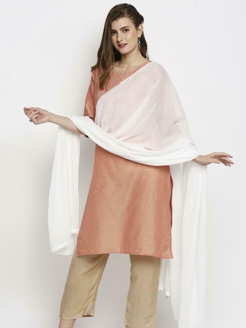 Dupatta Bazaar Women White Solid Pure Cotton Dupatta