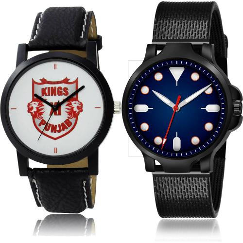 NIKOLA Brand New Love Punjab Lions Squad (Pbks) Ipl Black Colour Analog Genuine Leather And Plastic Belt 2 Watch Combo For Boys And Men - IPL4-(65-S-10)