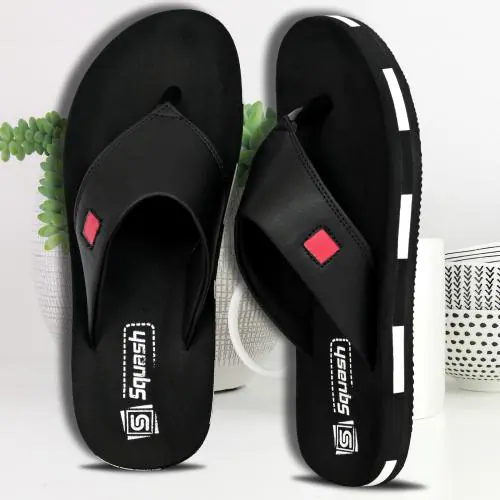 SQUASH EXTRA COMFORT CASUAL BLACK SLIPPERS FLIPFLOPS