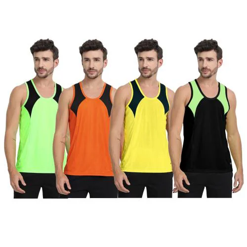 FTX Drifit Mens Roundneck Sports Pack of 4 Vest (727_1-727_3-727_9-727_10)_XL