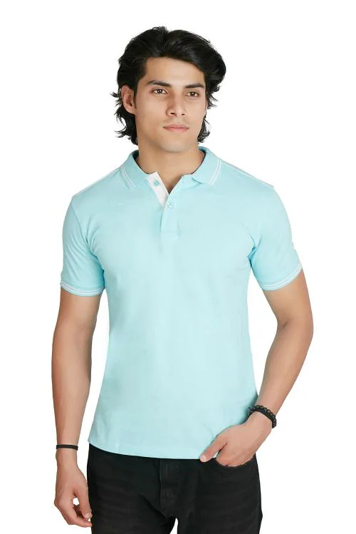 MYFL Cast Iron Legend Men Qaua Blue Cotton Solid Relaxed Fit Round Collar Neck T-Shirt ( 42)