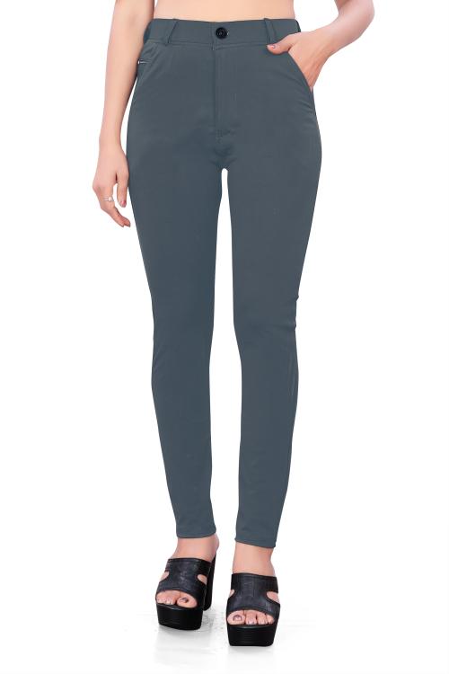 Women Solid Mid Rise Casual Formal Pants and Dark Grey Trousers (30)