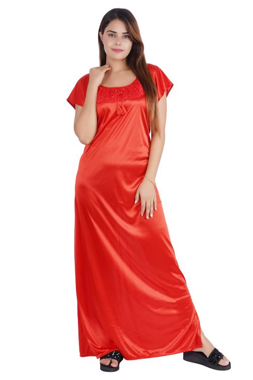 NACNO Women's Plan Satin Nighty/Maxi/Nightgown