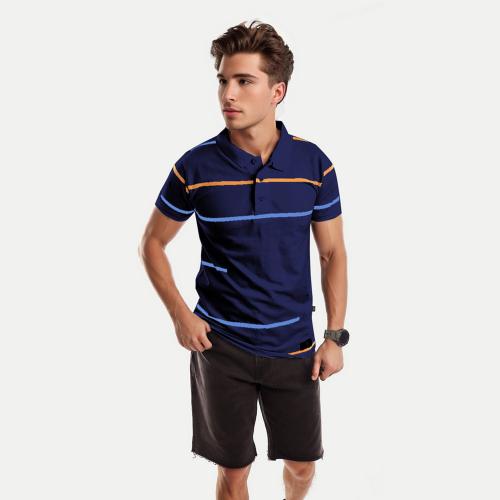Rad Prix Mens Dark blue Cotton Fashion Printed Polo T Shirt