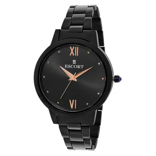 Escort Analog Black Dial With Black Strap Watch For Women (E 1800-7284. BM.3)