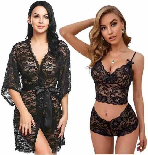 ZXS STYLE Women Polyester Polyester Spandex Babydoll Nightwear - Pack Of 2