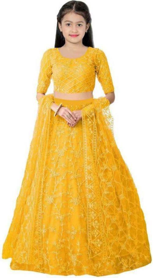 FULPARI Girls Lehenga Choli Ethnic Wear Embroidered Lehenga Choli and Dupatta Set ( Yellow )