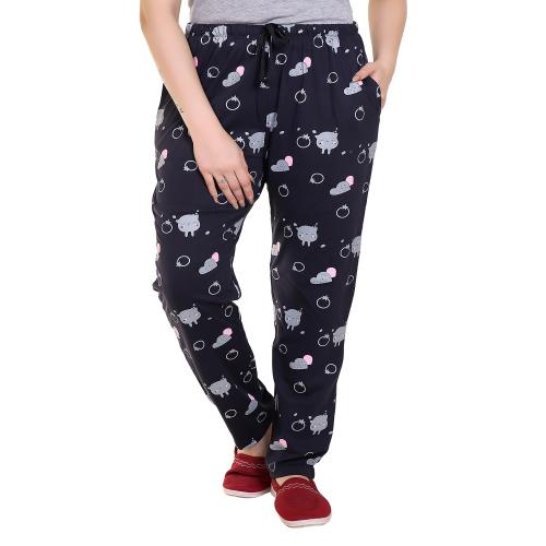 MAZMUN Summer Casual Drawstring Cotton Blend Pyjama For Women's ( Navy Blue )