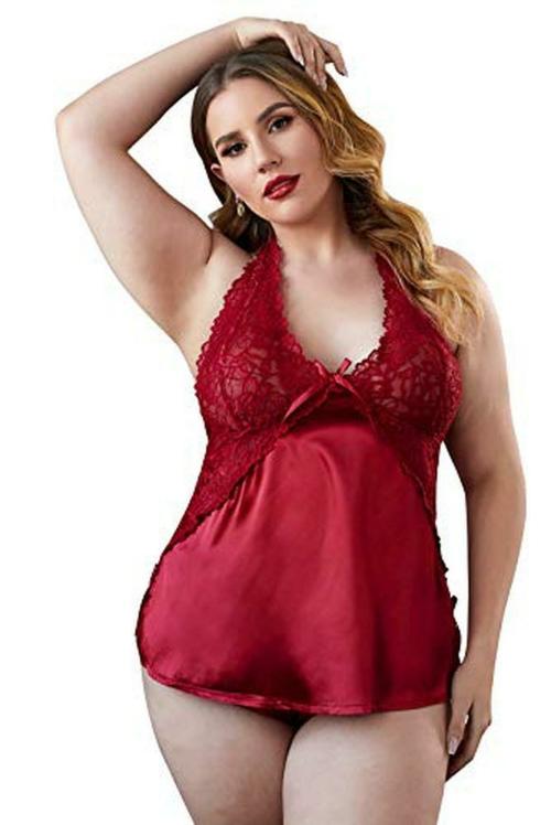 Plus Curvves Red Plus Size Dress Enticing Satin Cami Set with Top & Shorts - 4XL Size
