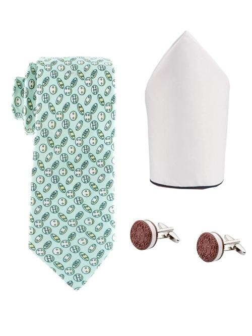The Tie Hub Sea Green Silk , Microfiber and Brass Necktie,Pocket Square and Cufflink