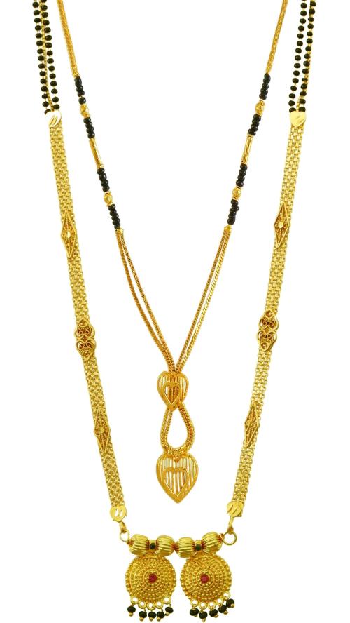Ramdev Art Fashion Jewellery Gold, Black Gold-Plated Copper, Alloy Mangalsutra For Women (Pack Of 2)