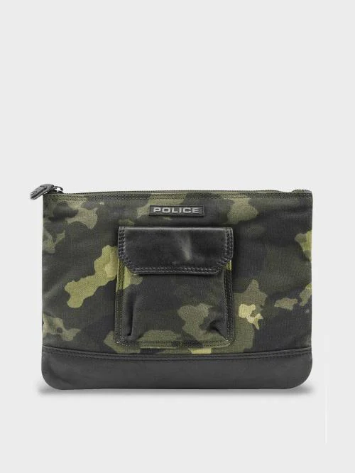 Police Green And Black Canvas Structured Handheld Bag