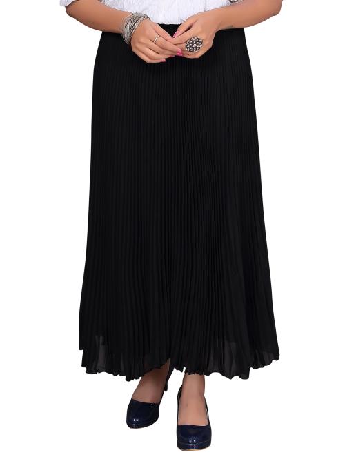 DOLANE Women's Western Black Color Georgette Fabric Ladies Pleated Skirts Wear Up To L-26/28 To XXL-30/32 (DOLN-SKT01/XL-BLACK)