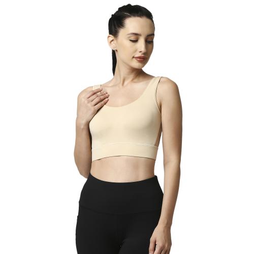 SOIE- Full Coverage Medium Impact Long Line Nude Sports Bra-Nude-XL