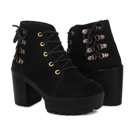 Flynce Casual and Stylish Heeled Ankle Long Black Boots For Women's & Girl's | Boot-001-IND/UK-6-Euro-39
