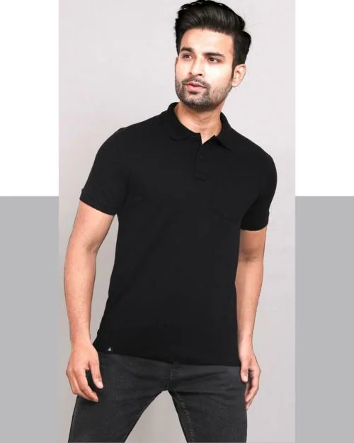 Maxino Solid Men Polo Neck Black T-Shirt