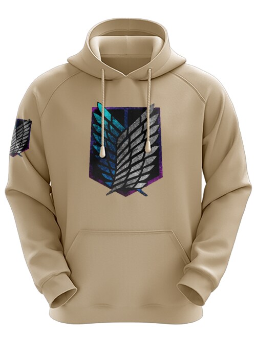 Large - Unisex Beige Scouts Attack On Titan AOT Anime Hoodie TeesTheDay