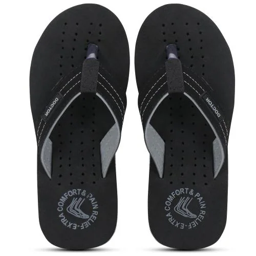 DOCTOR EXTRA SOFT Black House Slipper for Men's Ortho Care Orthopaedic and Diabetic Mcr Comfortable Super Fit Doctor Daily Use Slipper Dr Flip-Flop Stylish Slides for Boy's and Gent's OR-D-28