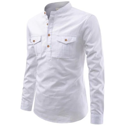 Vida Loca Cotton White Color Full Sleeve Casual Mandarin/Chinese Collor Slim Fit Short Kurta For Men and Boys