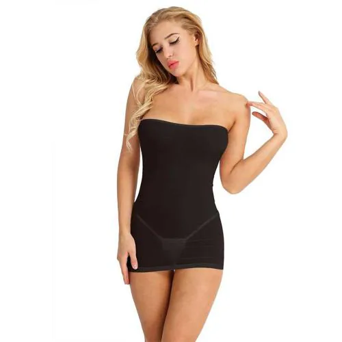BELLEVINO Women One Piece Short Swimming Costume With Thong Panty And Strapless Black Color