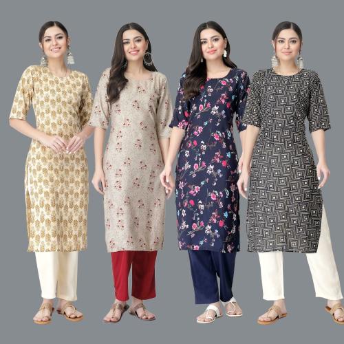 kurti for women kurti crepe kurti | kurti for women | kurti crepe kurti |ladies kurti |women kurta | Creap kurti | kurties | Ethnicbasket Women's Crepe Digital Printed Straight Kurti Pack of-4