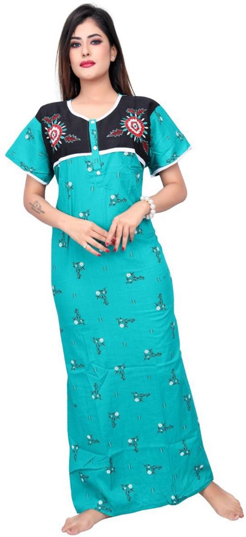 Buy Loody'S Women Light Blue Pure Cotton Night Dress (Free Size) Pure