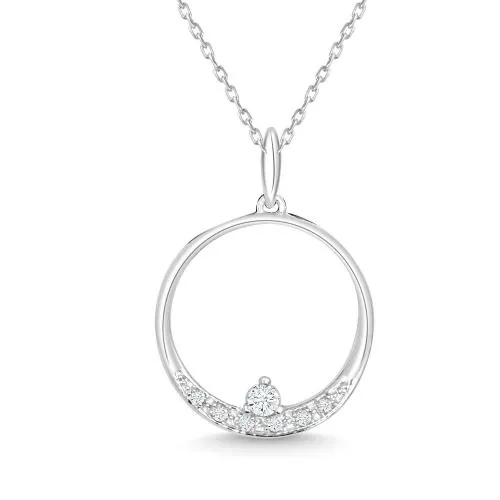 Lilu Jewels 925 Sterling Silver White Platinum Plated Round Shape Pendant Necklace with 18 inch Chain for Women and Girls