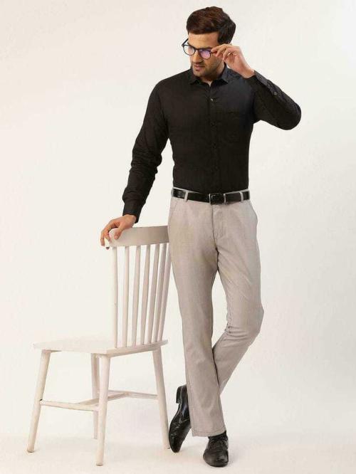 DHARMESH ENTERPRISE Men Black Solid Cotton Blend Unstitched Shirt and Trouser Material (Free Size)