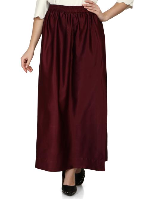 Smarty Pants women's silk satin wine color side slit skirt.