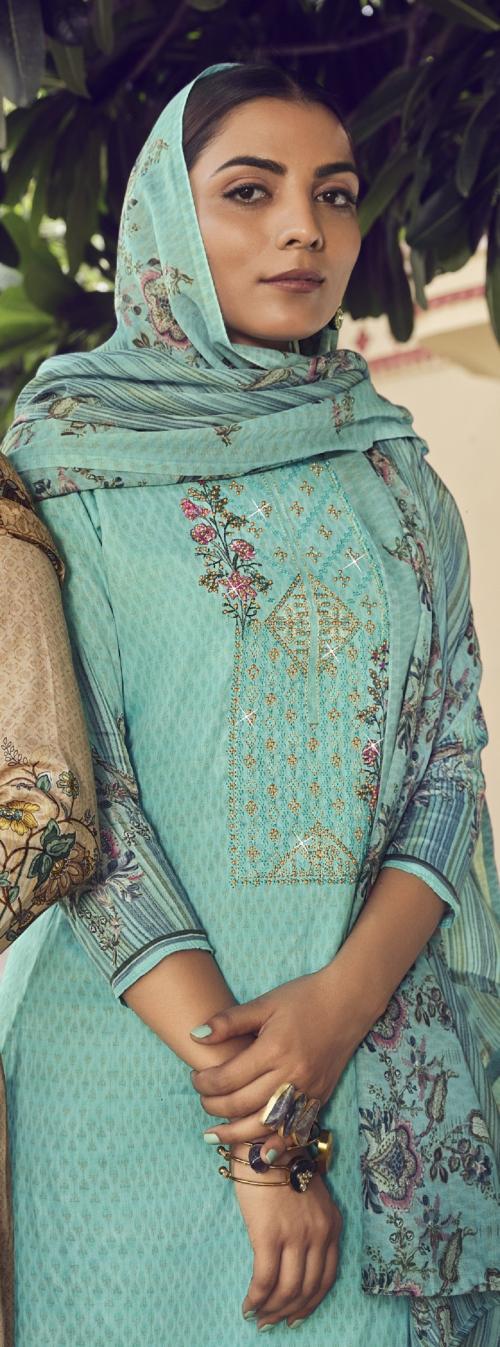 THE JAZZBAAT Unstitched Digital Print Embroidered Cotton Salwar Suit Dress Materials with Dupatta Unstitched Dress Material For Women (Blue)
