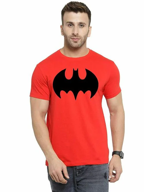 AMIBUOYANT Men Orange Batman Printed Cotton T-Shirts