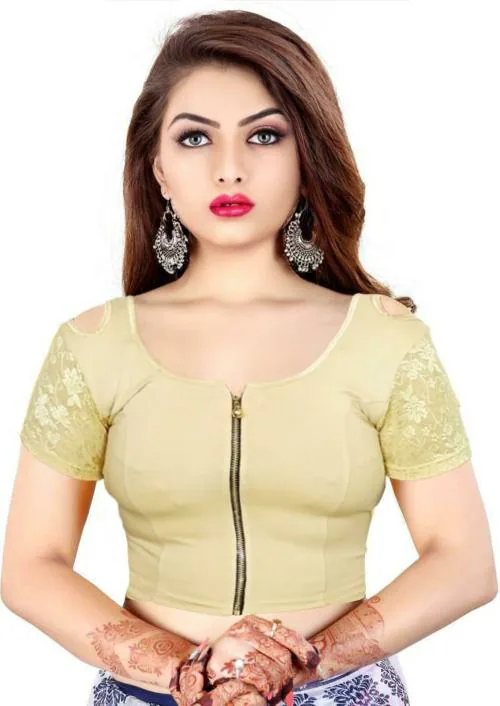 PU Fashion Women Beige Self Design Pure Cotton Blouse