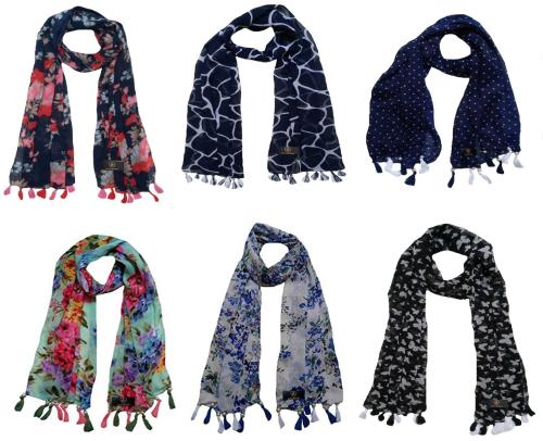 LETZ DEZINE Women Printed Chiffon Scarf and Stole - Free Size (Pack of 6)