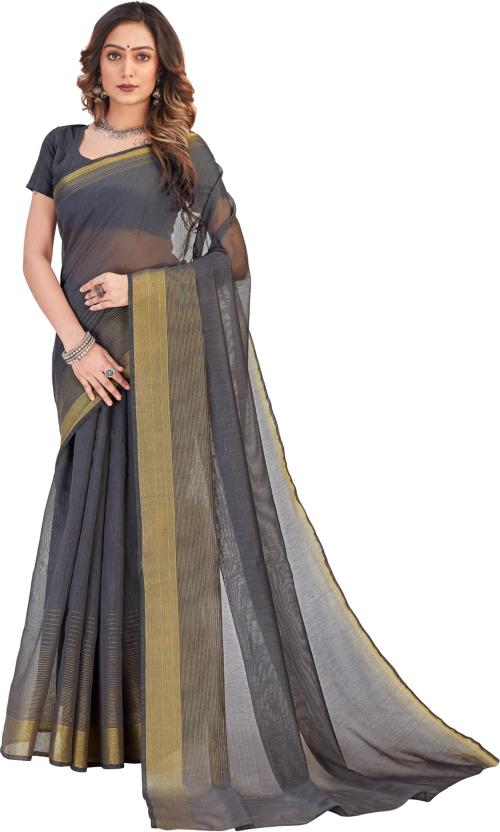 IrisTheStudio Women Grey Cotton Silk Self Design Daily Wear Saree - Pr_Halfline