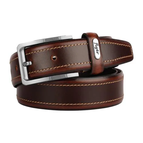 Flyer Genuine Leather Belt for Men with Buckle Closure - Waist Size -28 Formal and Casual Brown Classic Belts for Men (BR1512)